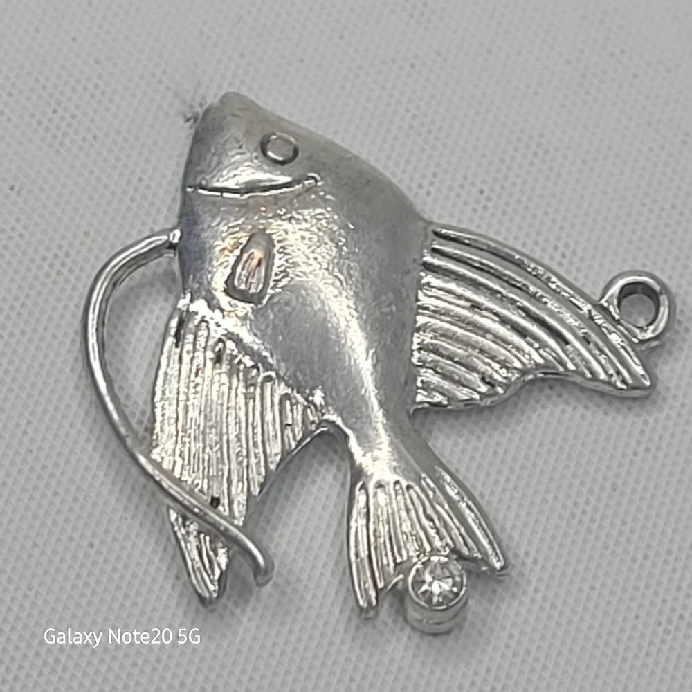 Vintage Angelfish Sterling Silver Aquarium Tropical Fish Charm Pendant - 3.45g